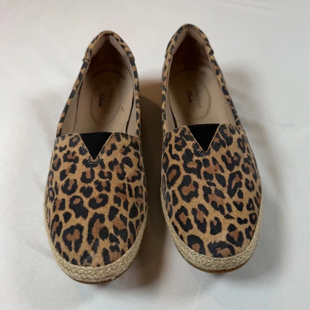 Clarks Collection Danelly Sky Leopard Print Espadrille Flats Brown Tan 8.5 M